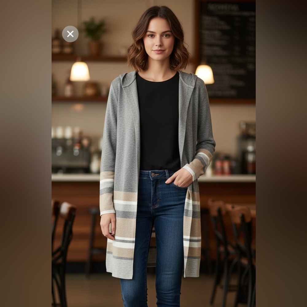 NWT Apt. 9 Heather Gray Striped Knit Duster Cardigan size XL